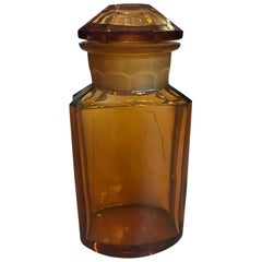 Vintage 19th-20th Century Amber Glass Apothecary Bottle with Lid