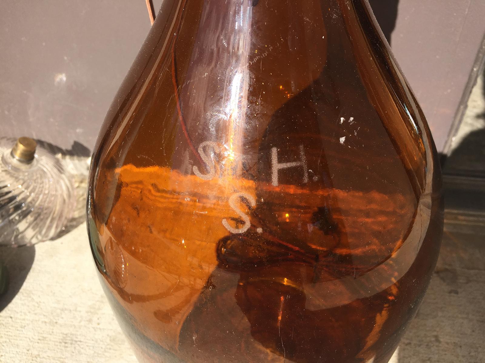 19th-20th Century Amber Glass Bottle as Lamp In Good Condition In Atlanta, GA
