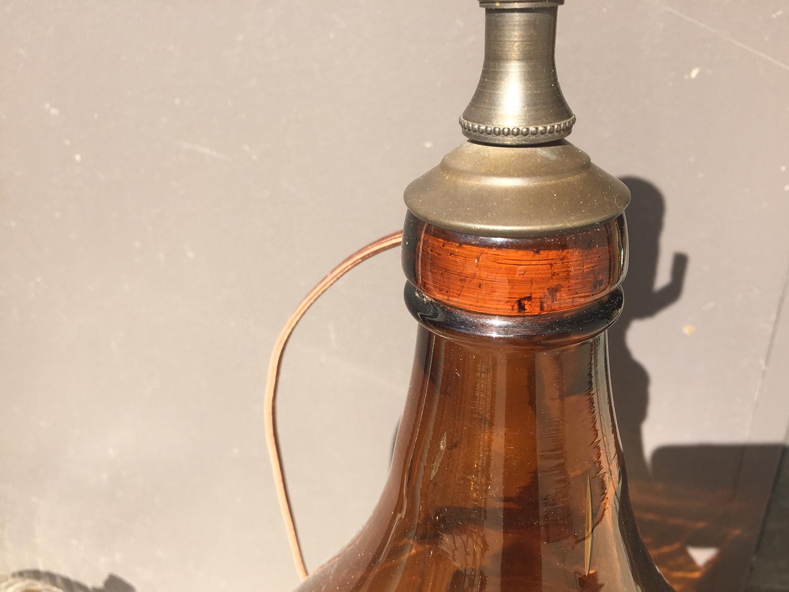 19th Century 19th-20th Century Amber Glass Bottle as Lamp