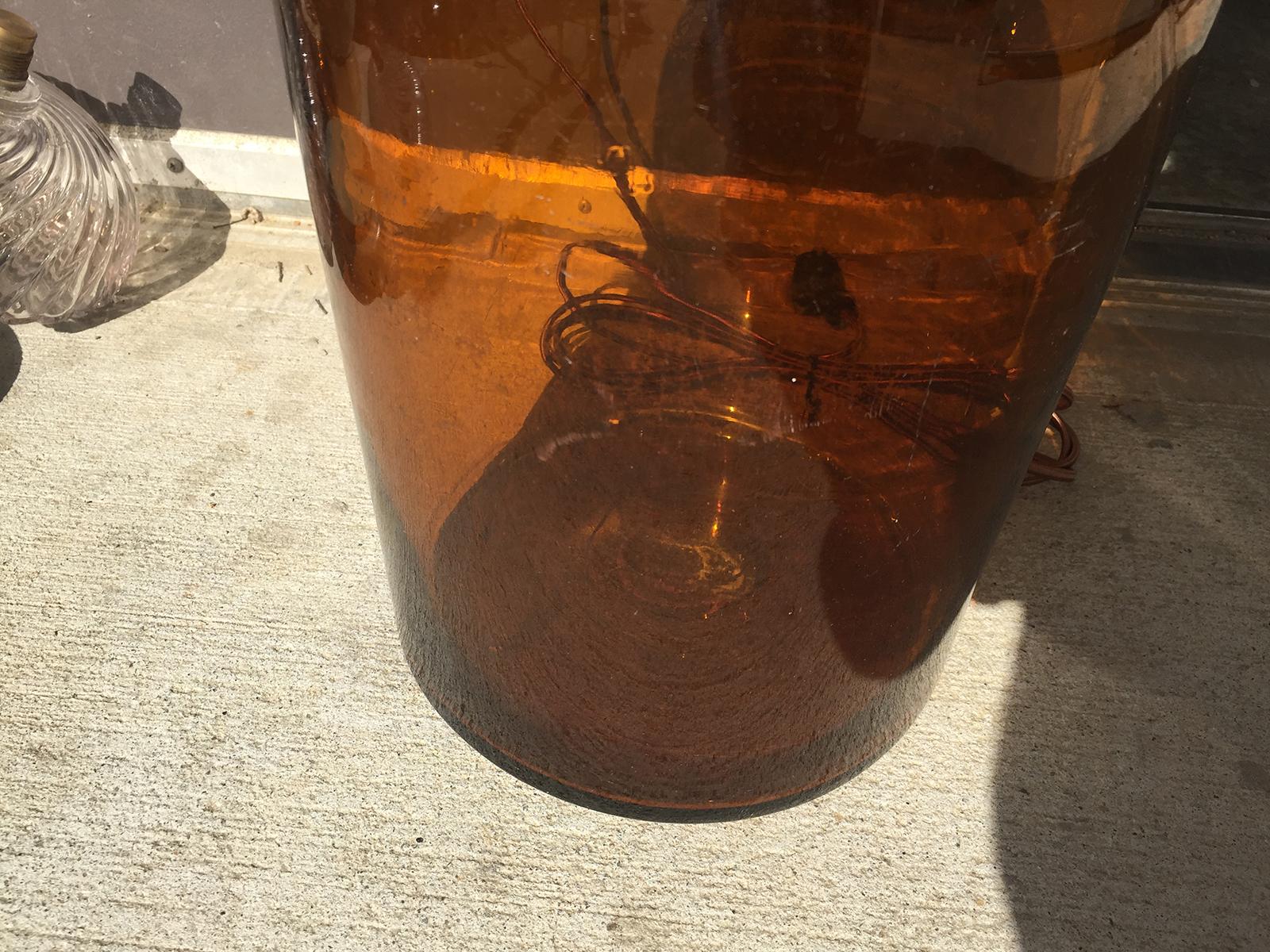19th-20th Century Amber Glass Bottle as Lamp 1