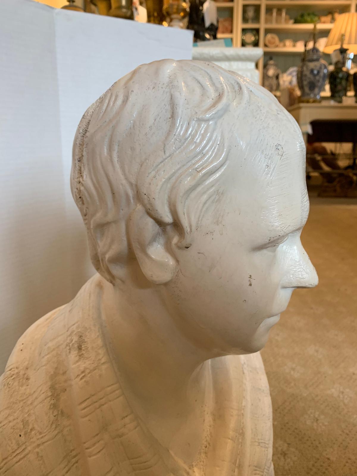19th-20th Century American Glazed Terracotta Bust of Robert Burns, Labeled NY For Sale 6