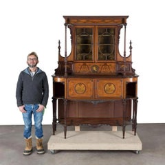 19th / 20th Century Antique Edwardian Style Carved Wood & Inlaid, Tall, Buffet