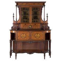 Grand buffet de style édouardien ancien du 19ème / 20ème siècle en bois sculpté et incrusté