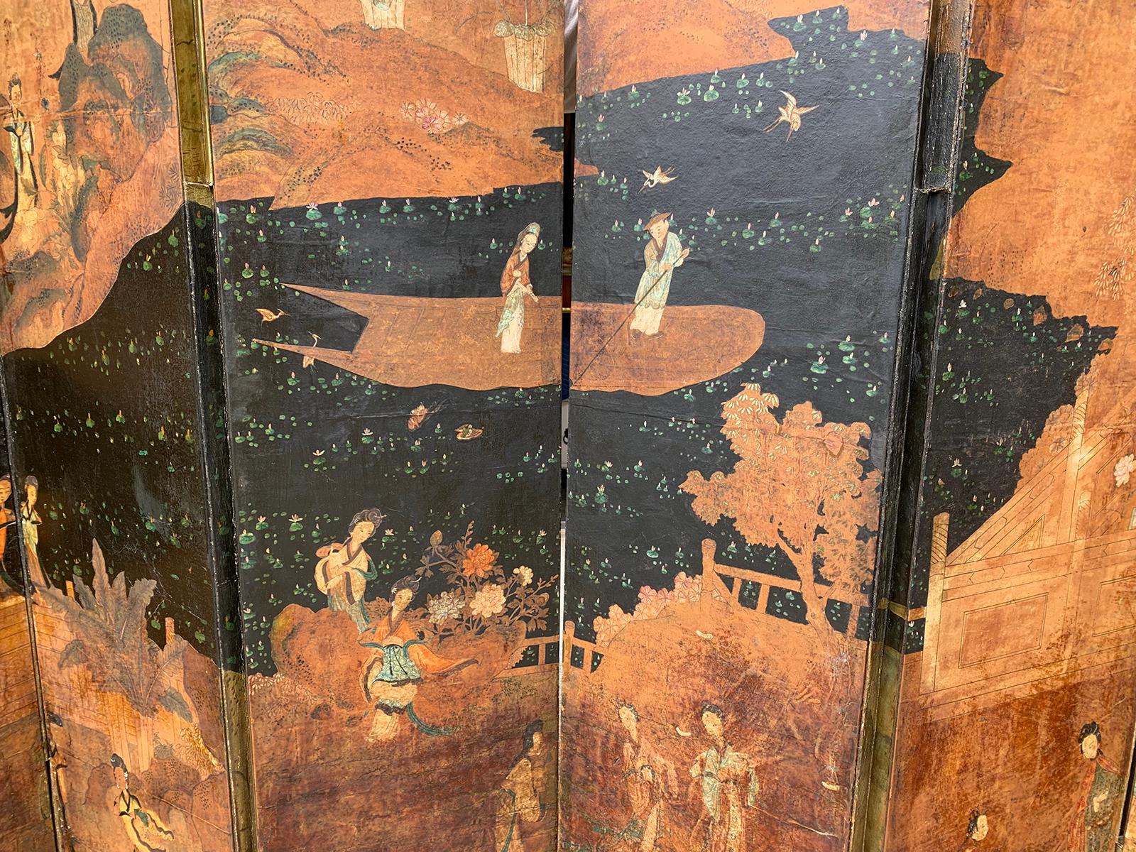 19th-20th Century Asian Chinoiserie Double Sided Six-Panel Mulberry Paper Screen 8