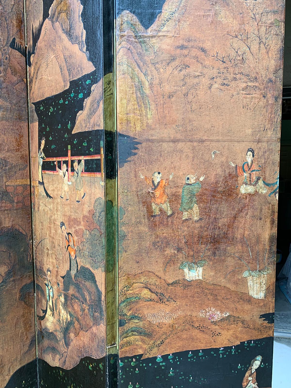 19th-20th Century Asian Chinoiserie Double Sided Six-Panel Mulberry Paper Screen 9