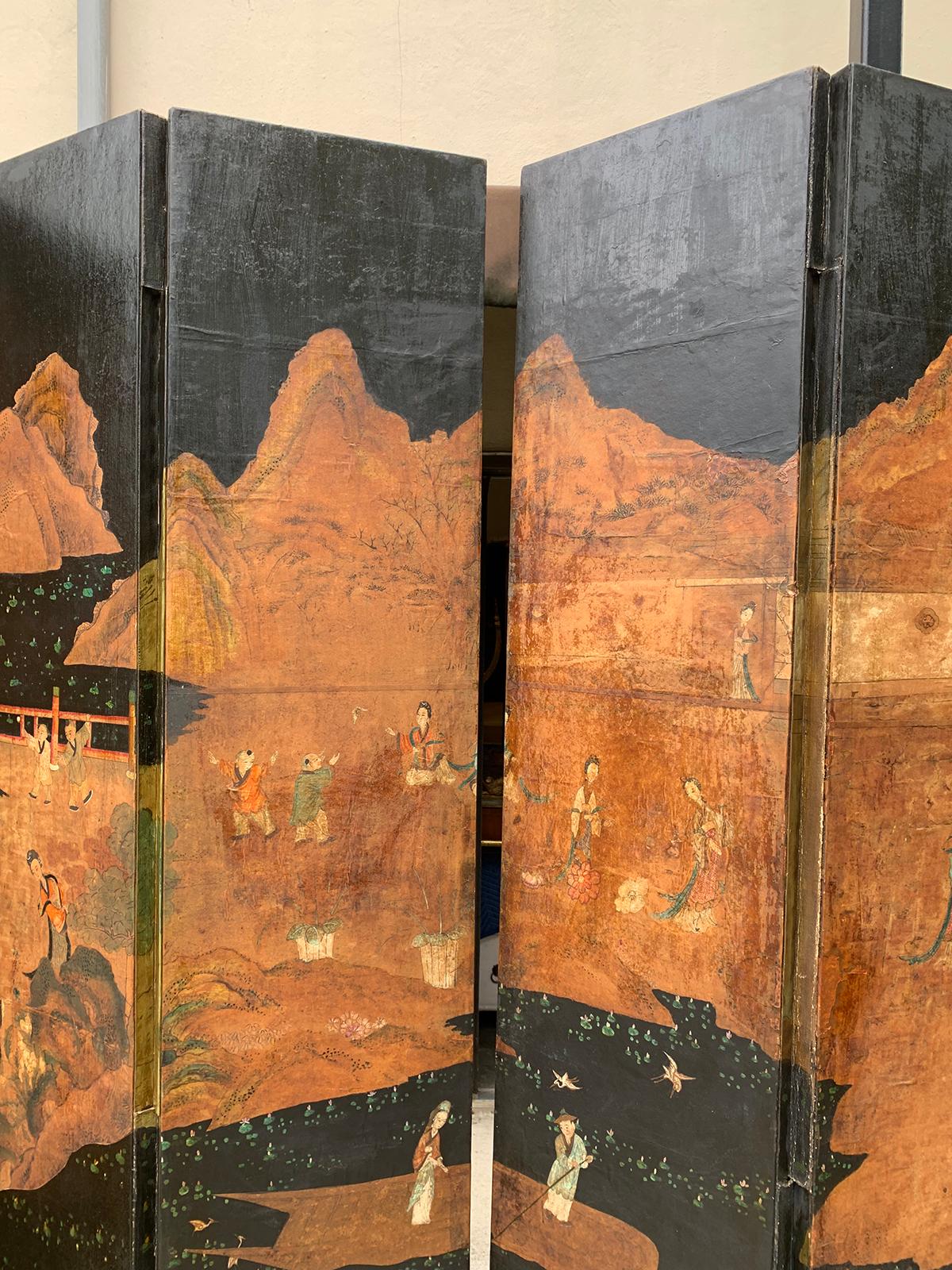 19th-20th Century Asian Chinoiserie Double Sided Six-Panel Mulberry Paper Screen 11