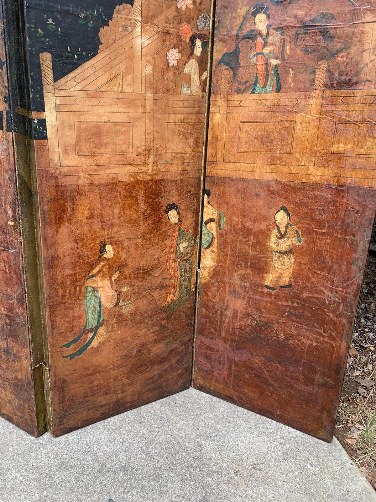 19th-20th Century Asian Chinoiserie Double Sided Six-Panel Mulberry Paper Screen 13