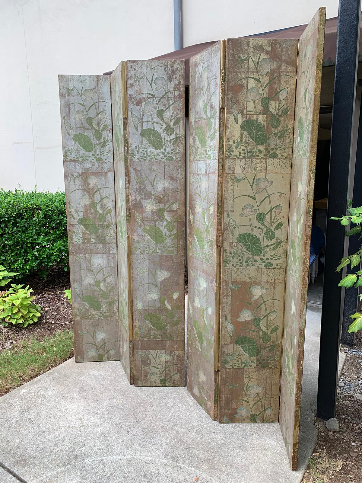 19th-20th Century Asian Chinoiserie Double Sided Six-Panel Mulberry Paper Screen 1