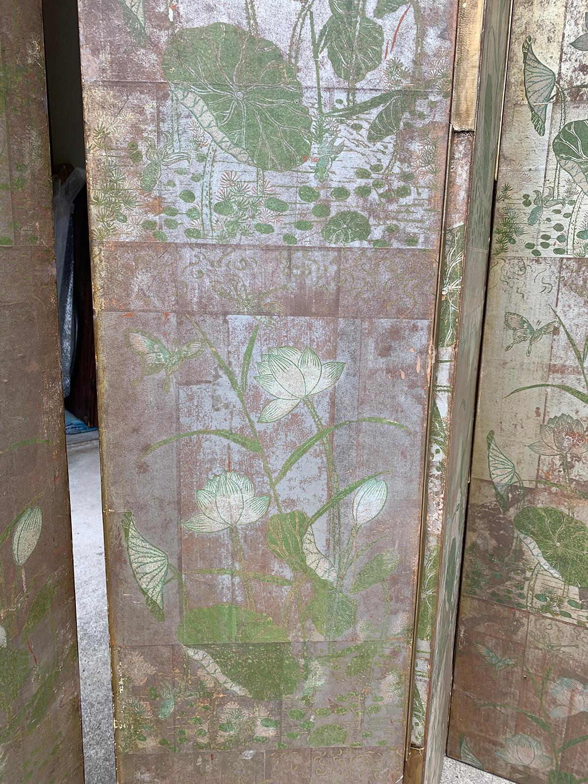 19th-20th Century Asian Chinoiserie Double Sided Six-Panel Mulberry Paper Screen 3
