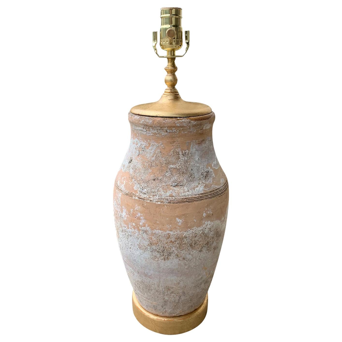 19th-20th Century Asian Pottery Lamp on Custom Giltwood Base