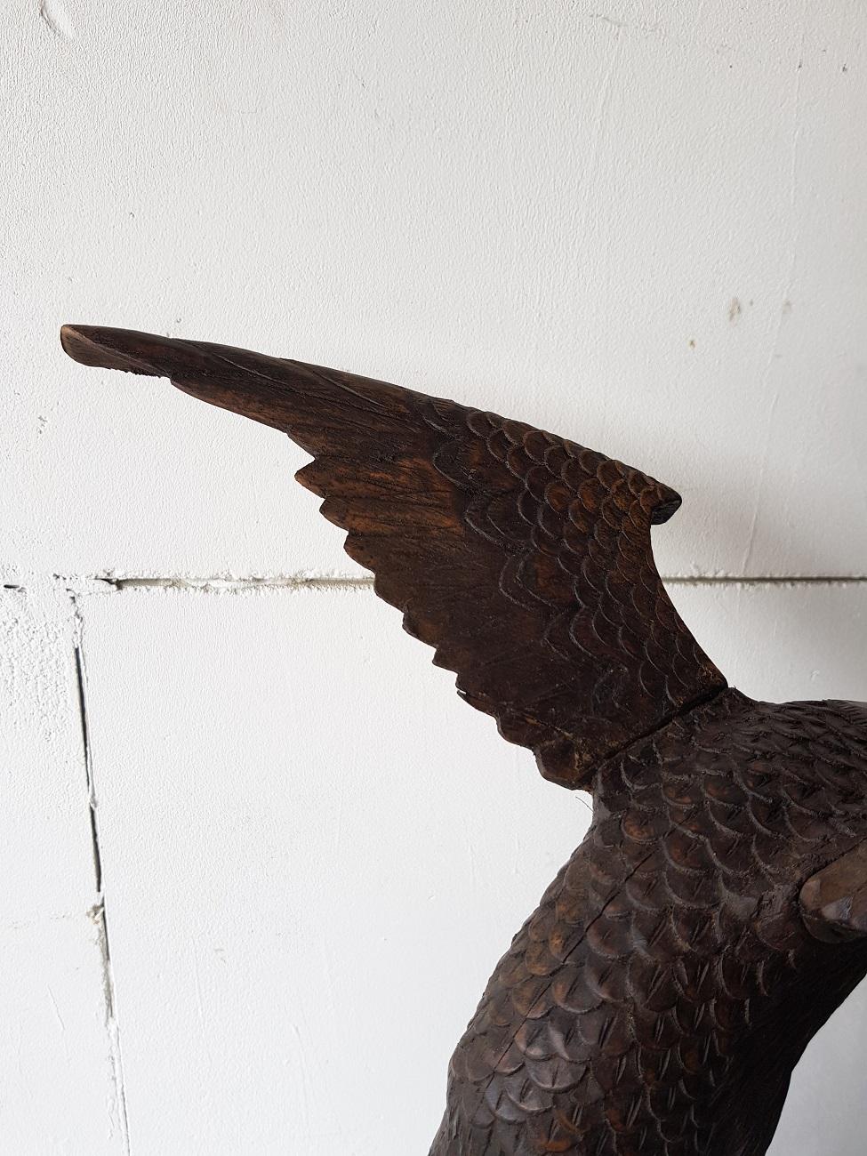 19th-20th Century Asian Wooden Carved Eagle on a Tree Trunk 1