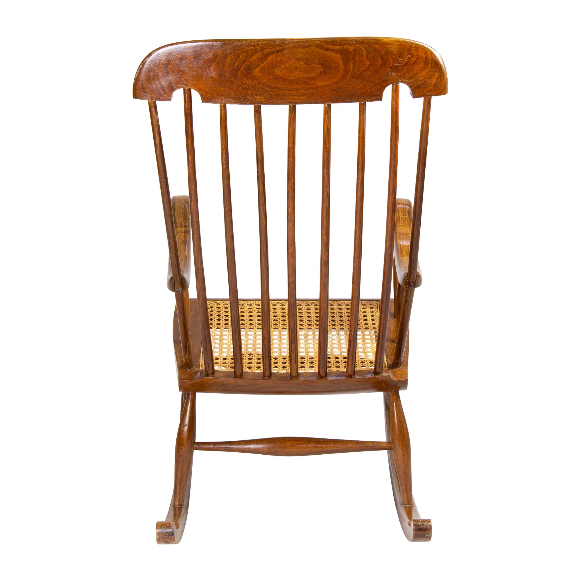Polished 19th / 20th Century Beechwood Rocking Armchair For Sale