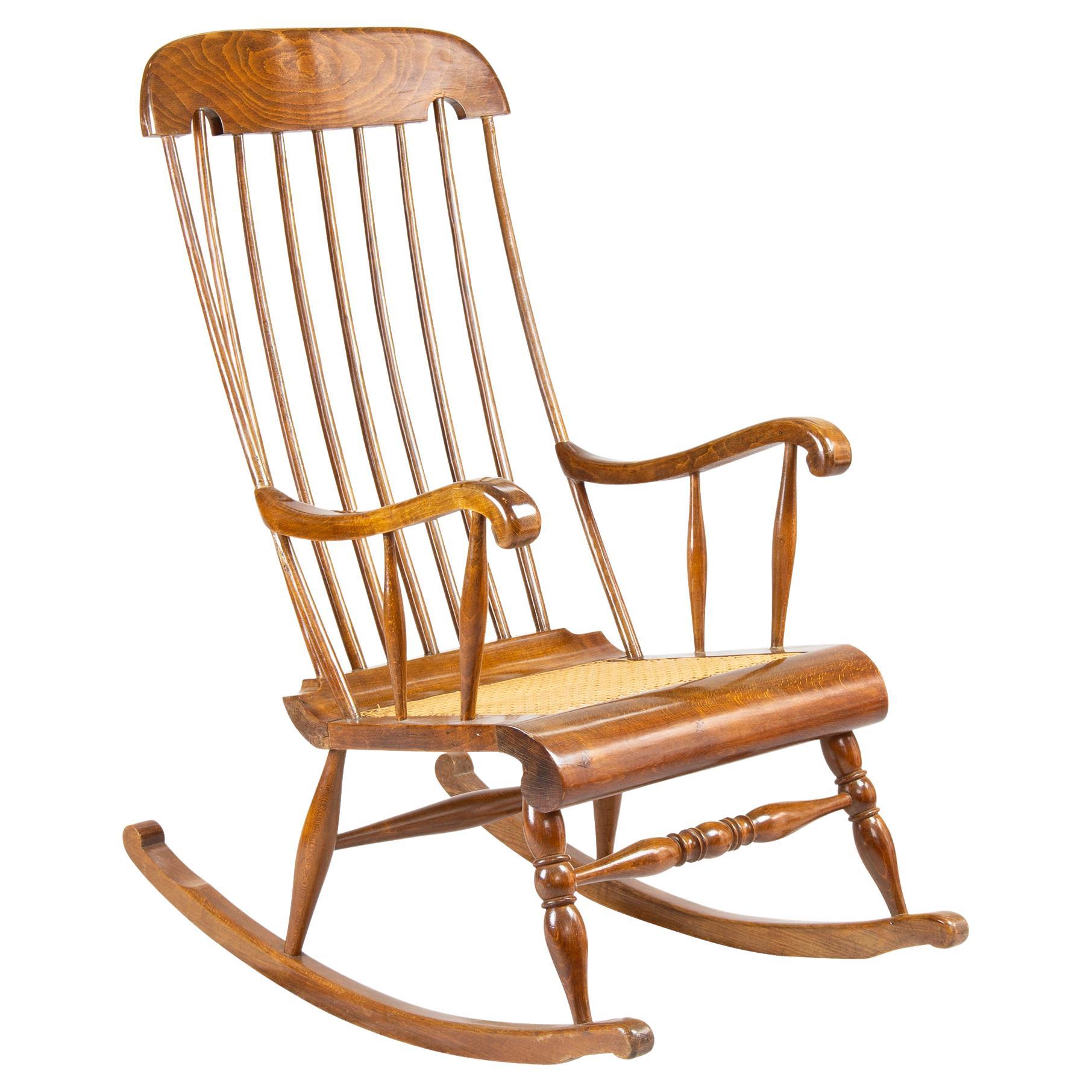 19th / 20th Century Beechwood Rocking Armchair For Sale