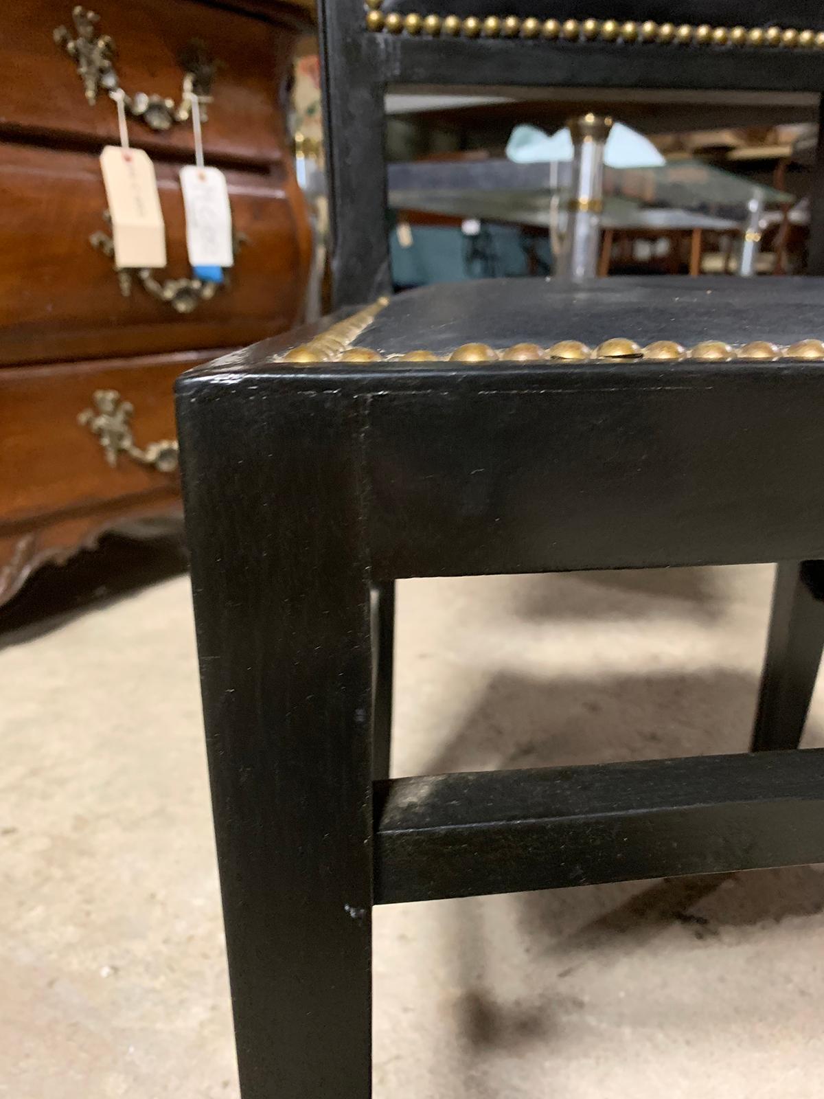 19th-20th Century Black Leather Desk / Side Chair with Nailheads For Sale 6