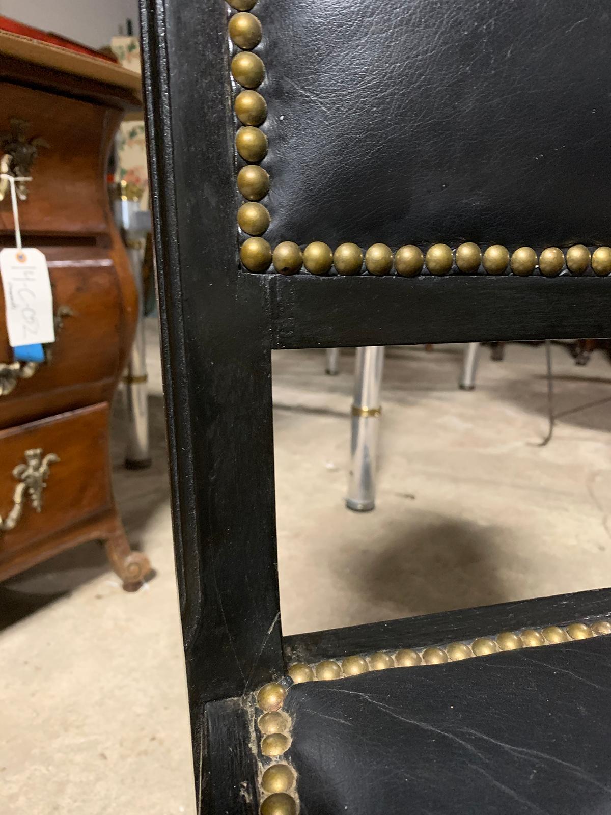 19th-20th Century Black Leather Desk / Side Chair with Nailheads For Sale 7