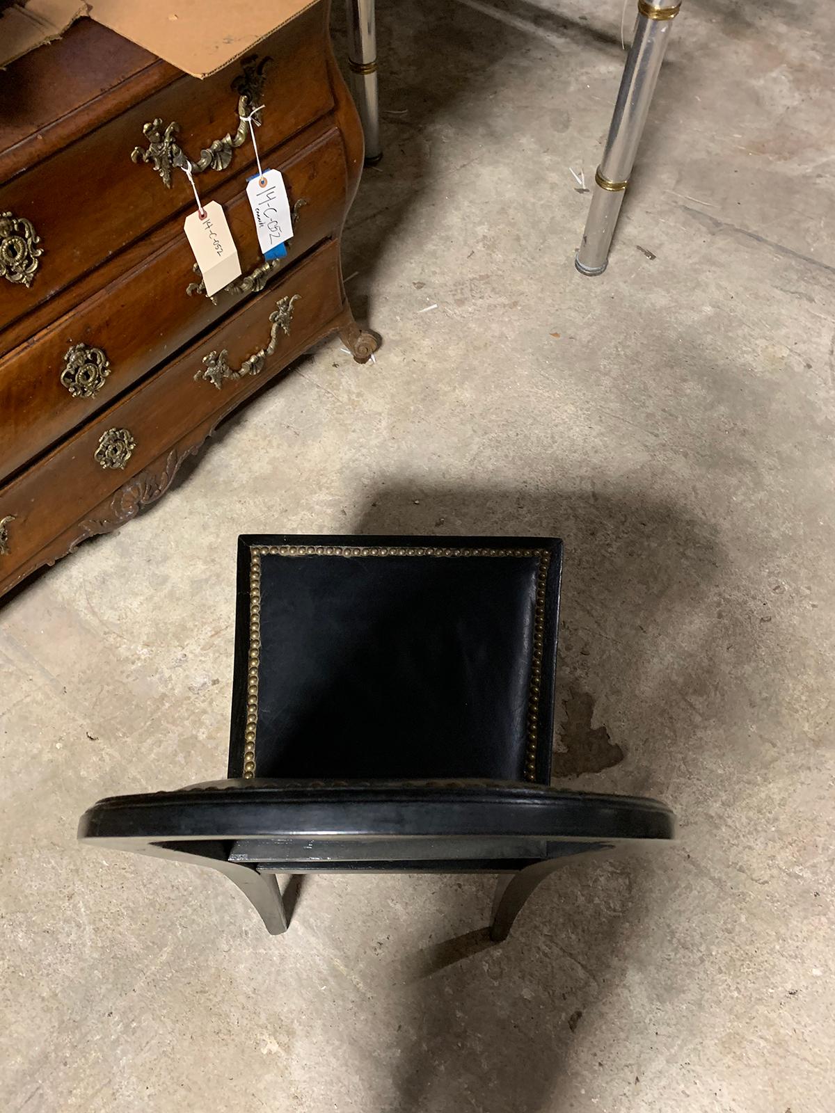 19th-20th Century Black Leather Desk / Side Chair with Nailheads For Sale 8