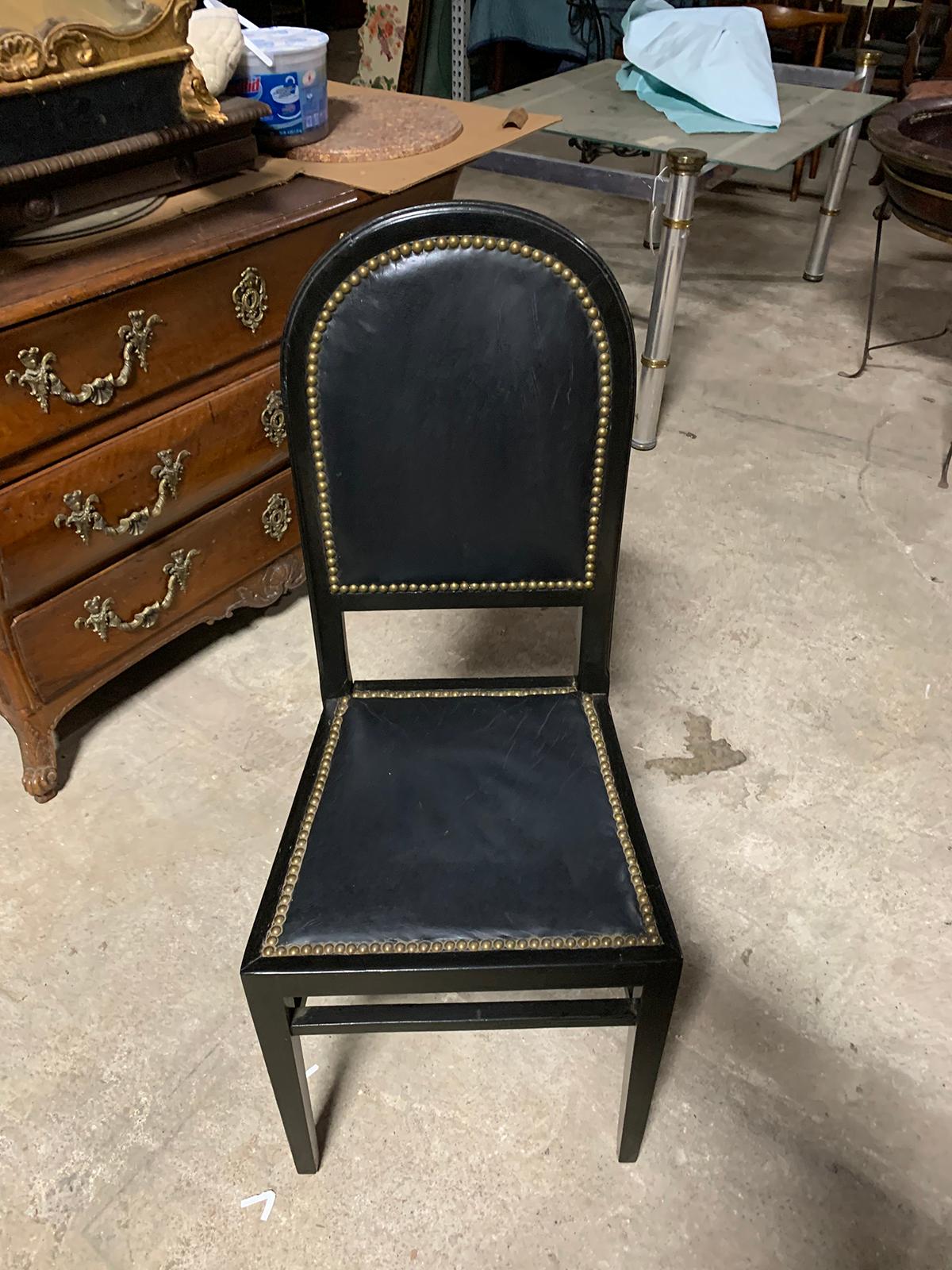 19th-20th Century Black Leather Desk / Side Chair with Nailheads In Good Condition For Sale In Atlanta, GA