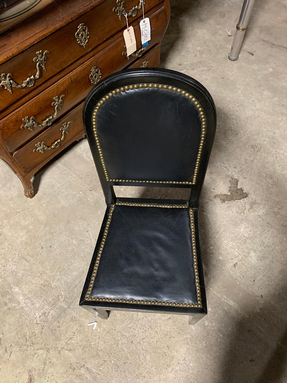 19th Century 19th-20th Century Black Leather Desk / Side Chair with Nailheads For Sale
