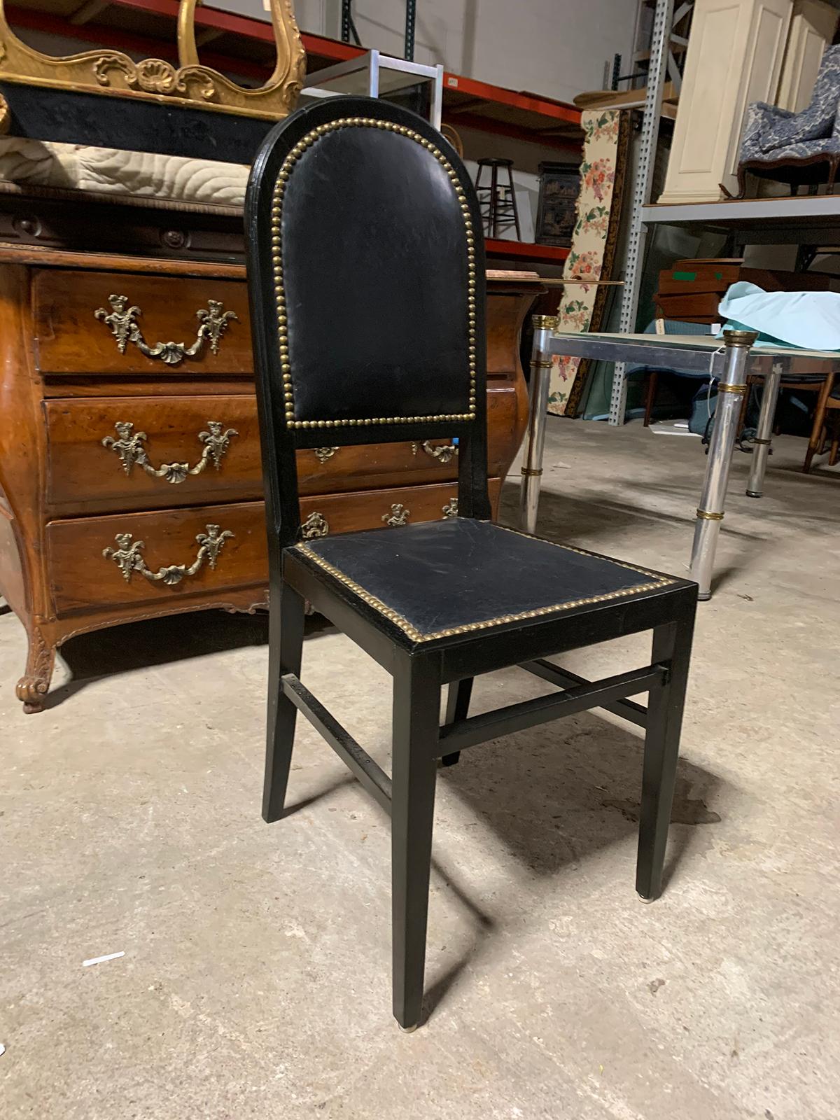 Metal 19th-20th Century Black Leather Desk / Side Chair with Nailheads For Sale