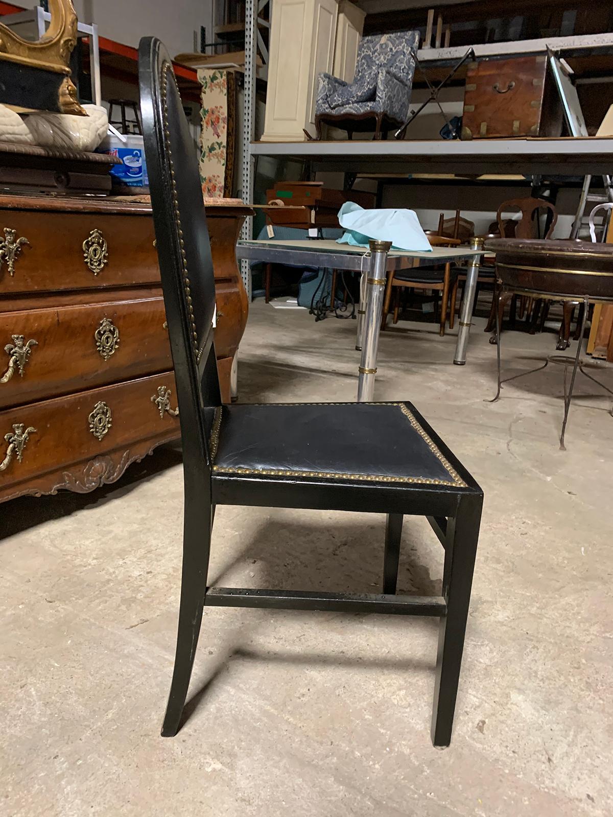 19th-20th Century Black Leather Desk / Side Chair with Nailheads For Sale 1