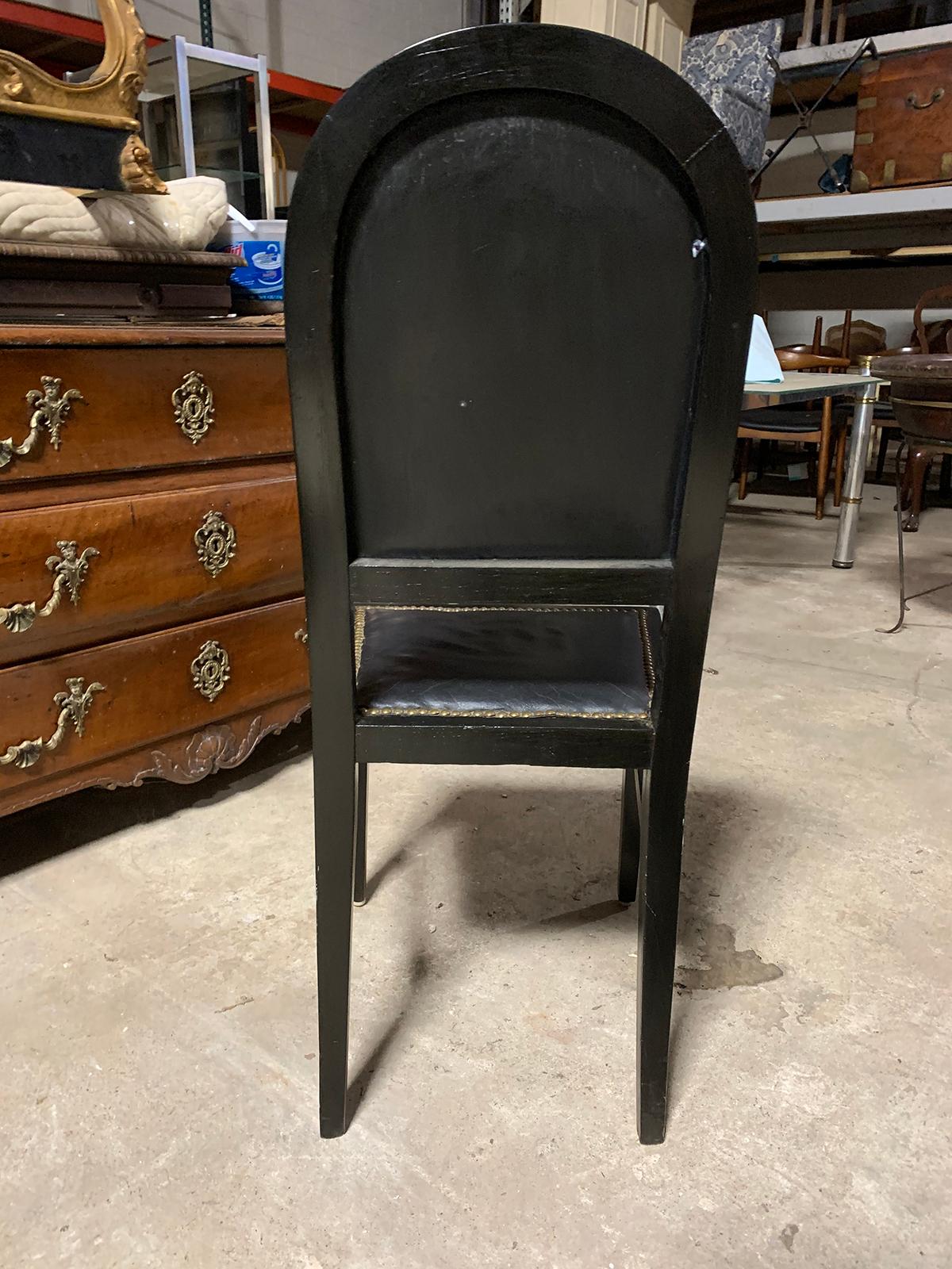 19th-20th Century Black Leather Desk / Side Chair with Nailheads For Sale 2