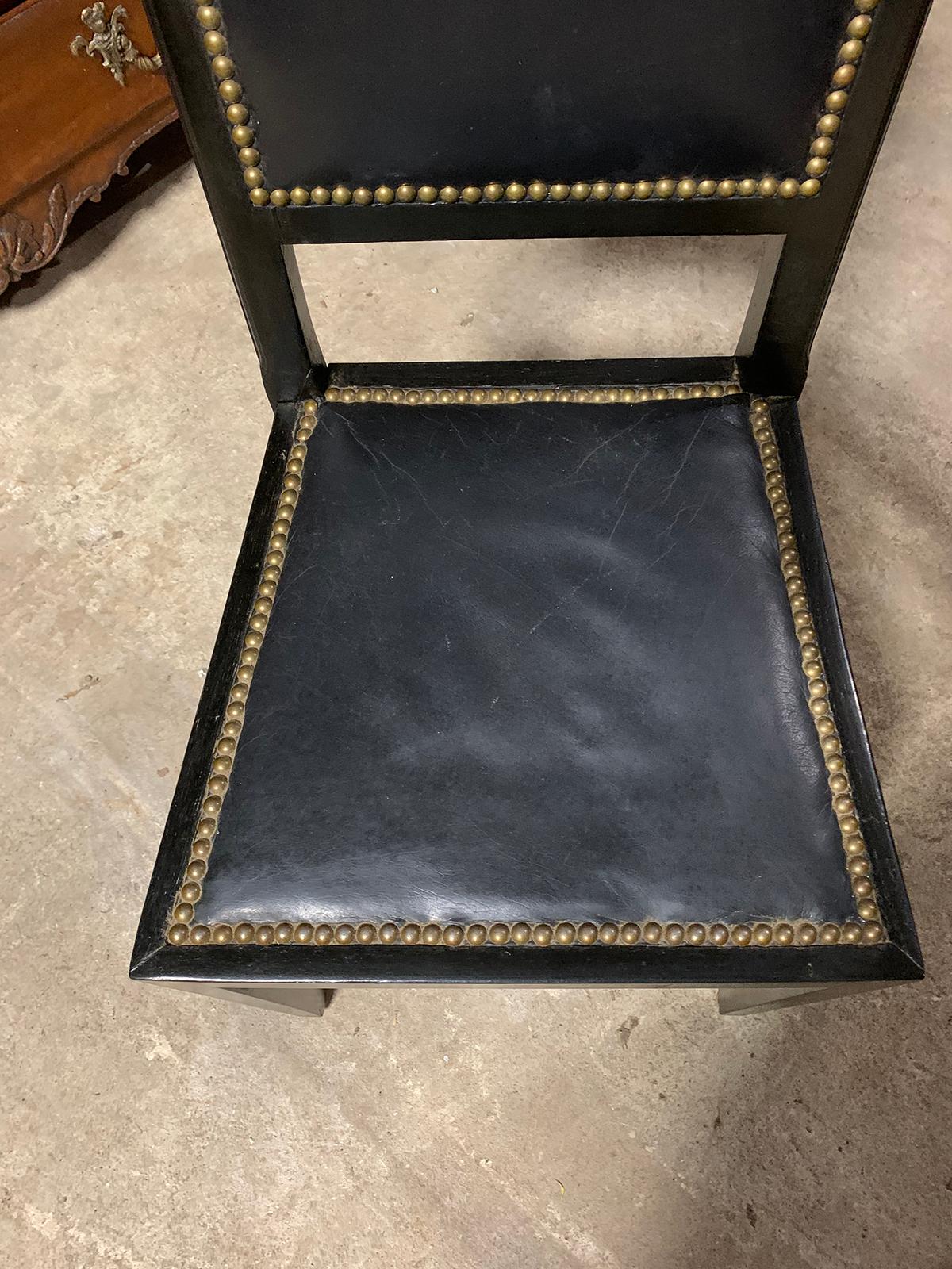 19th-20th Century Black Leather Desk / Side Chair with Nailheads For Sale 3