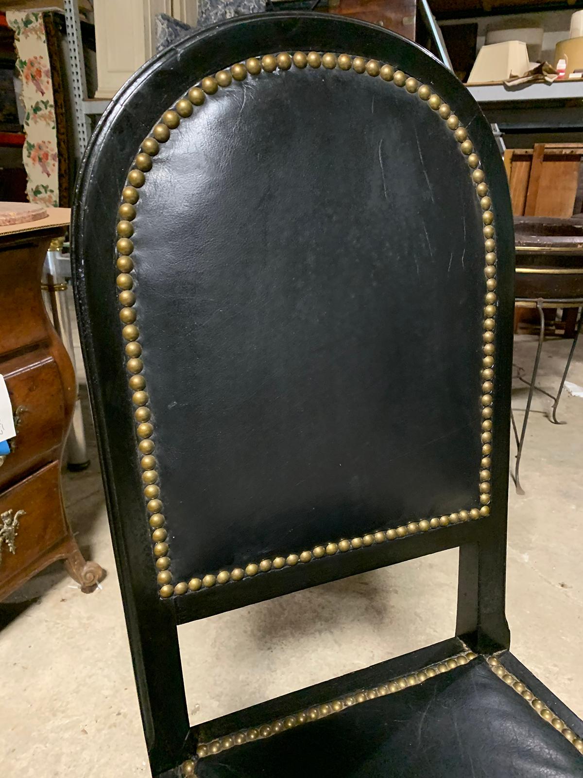 19th-20th Century Black Leather Desk / Side Chair with Nailheads For Sale 4