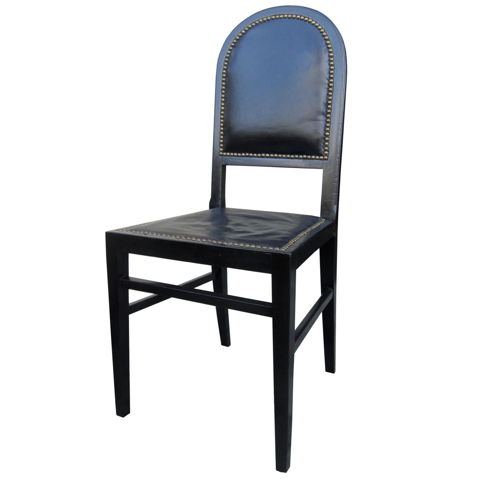 19th-20th Century Black Leather Desk / Side Chair with Nailheads For Sale