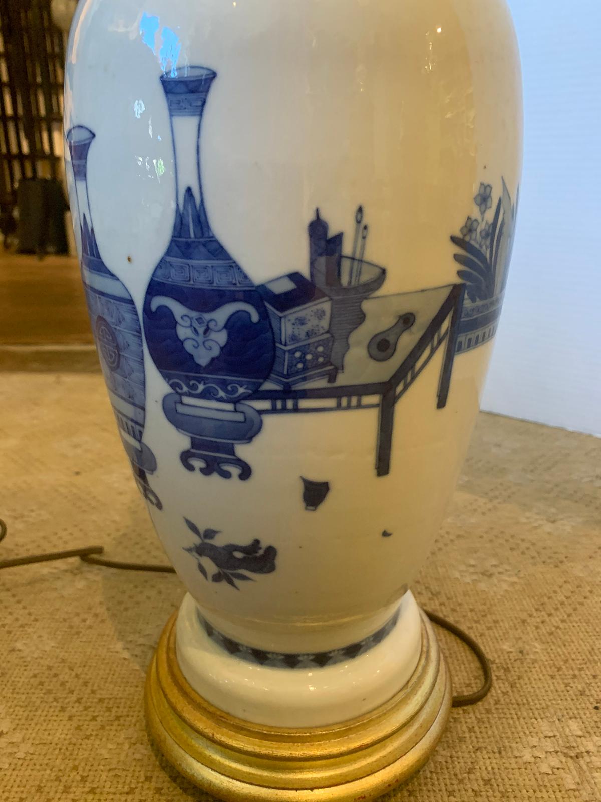 19th-20th Century Blue and White Porcelain Lamp from Estate of D. Byers For Sale 8