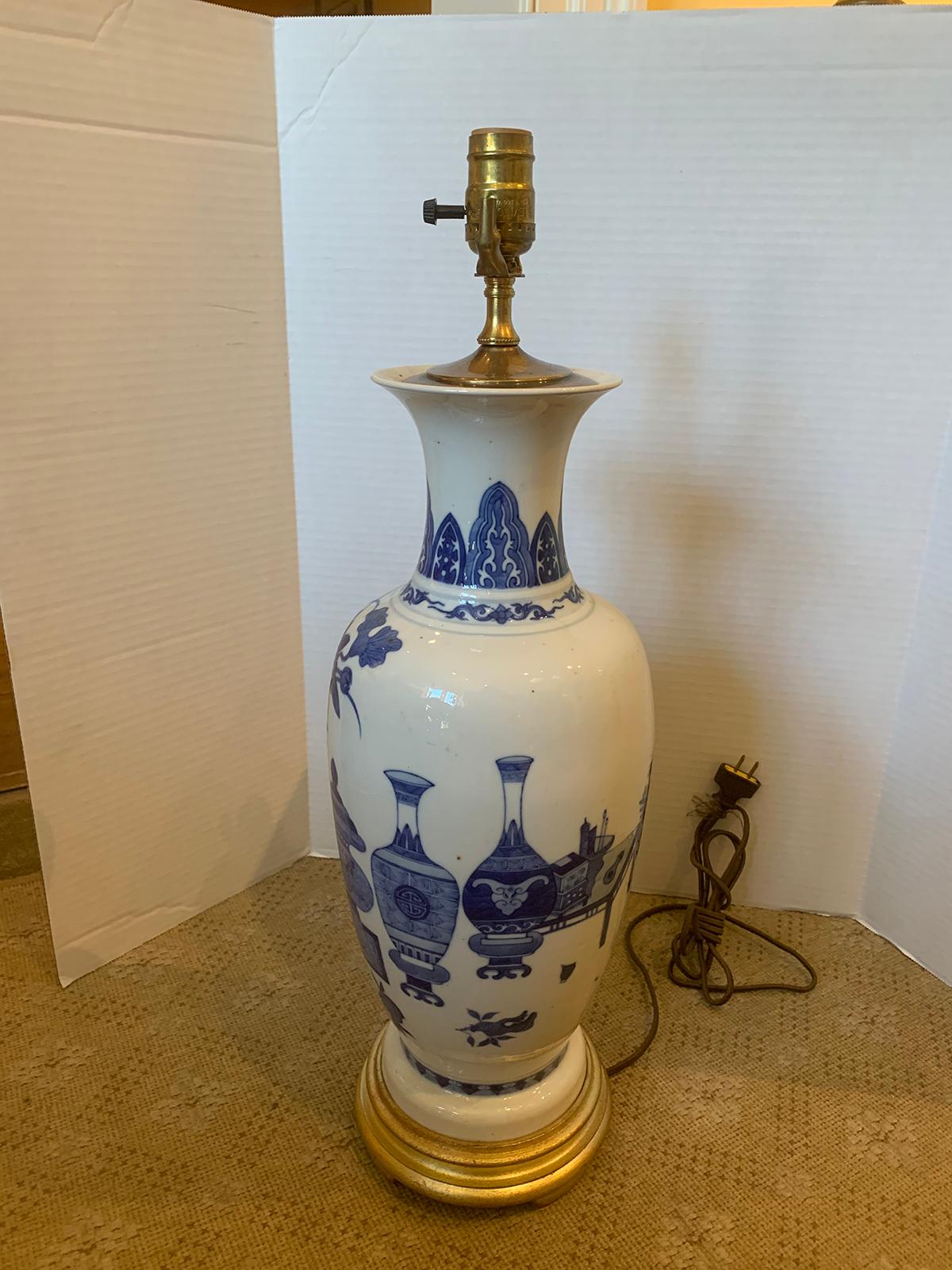 19th Century 19th-20th Century Blue and White Porcelain Lamp from Estate of D. Byers For Sale
