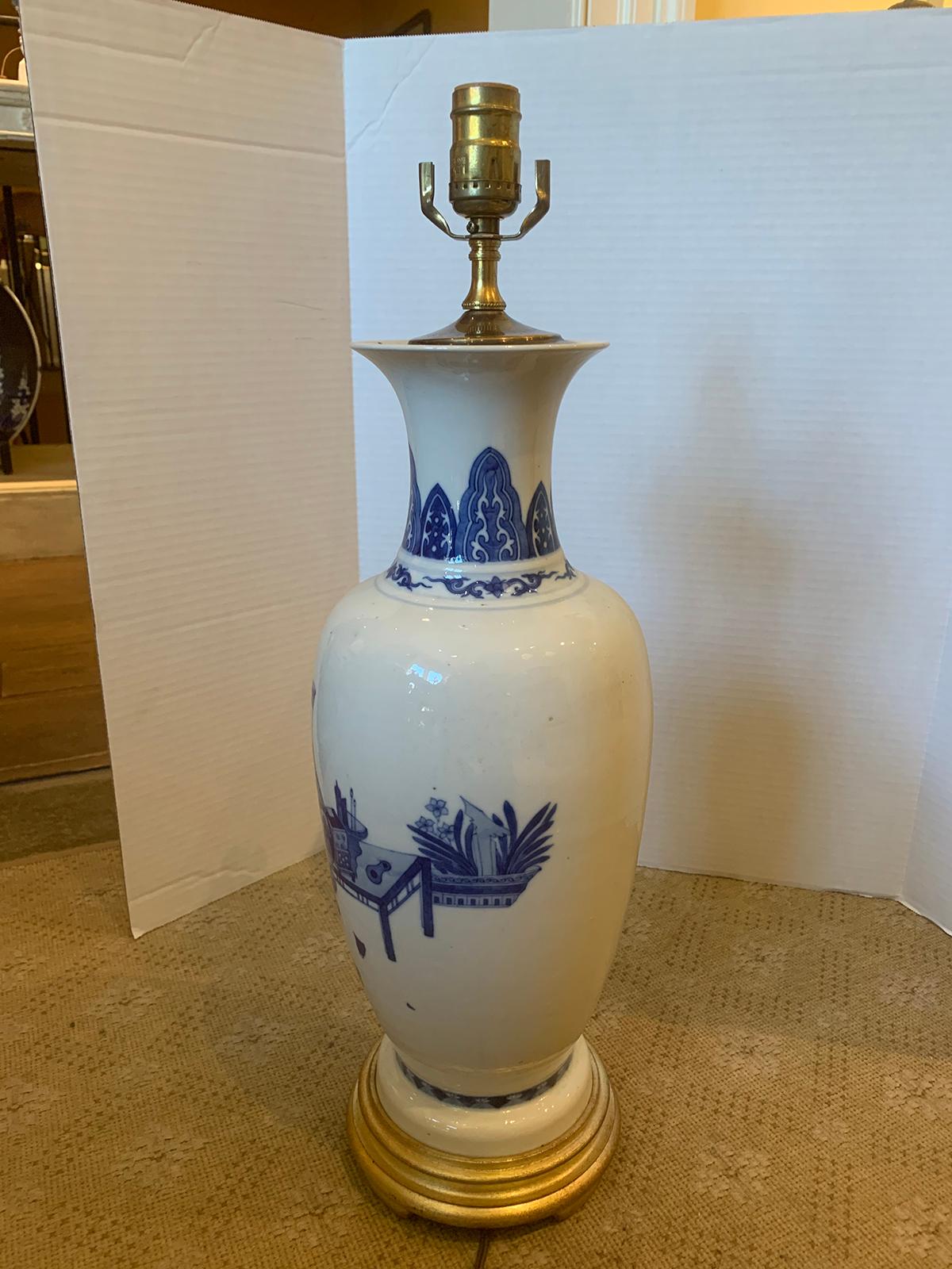 19th-20th Century Blue and White Porcelain Lamp from Estate of D. Byers For Sale 1