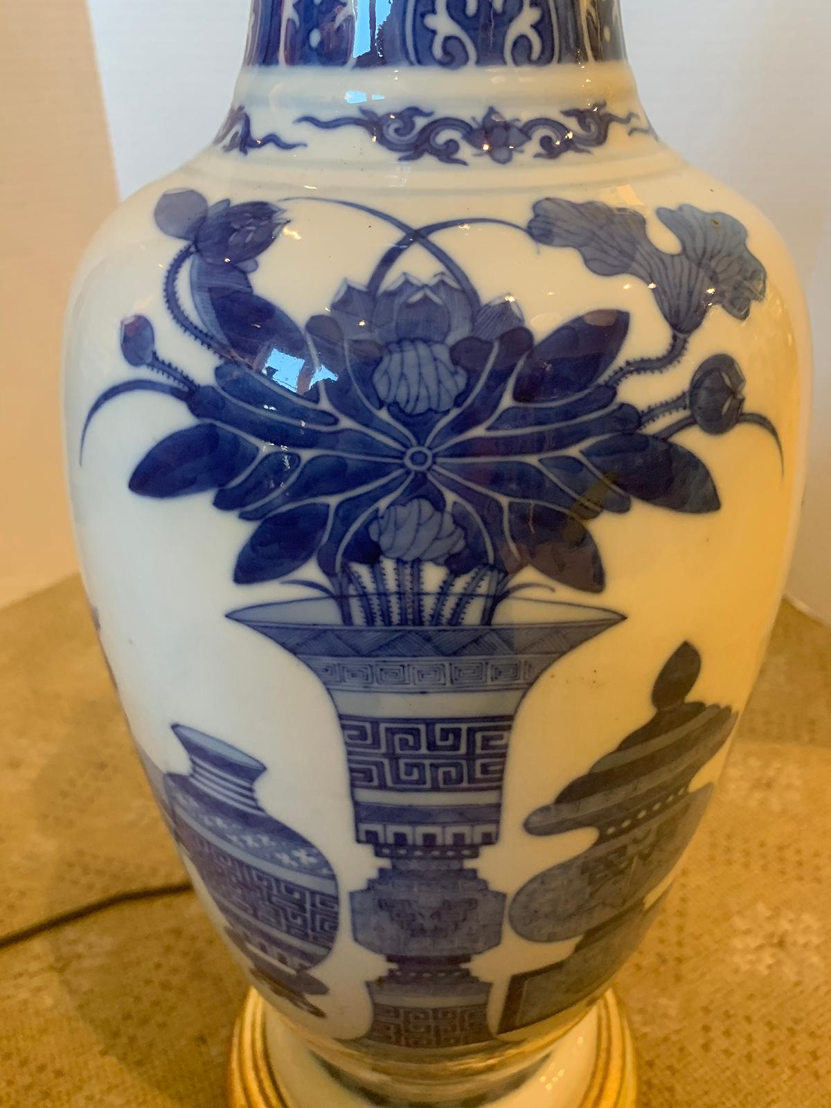 19th-20th Century Blue and White Porcelain Lamp from Estate of D. Byers For Sale 4