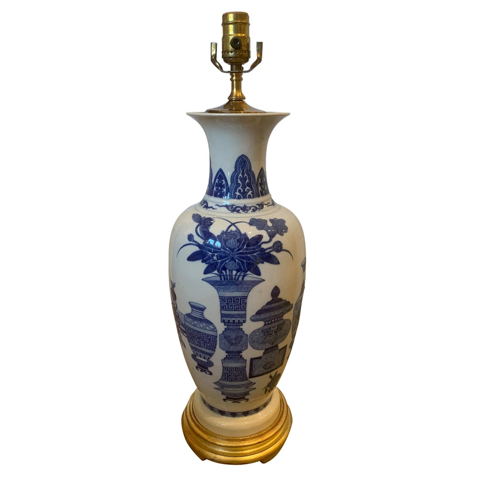 19th-20th Century Blue and White Porcelain Lamp from Estate of D. Byers For Sale