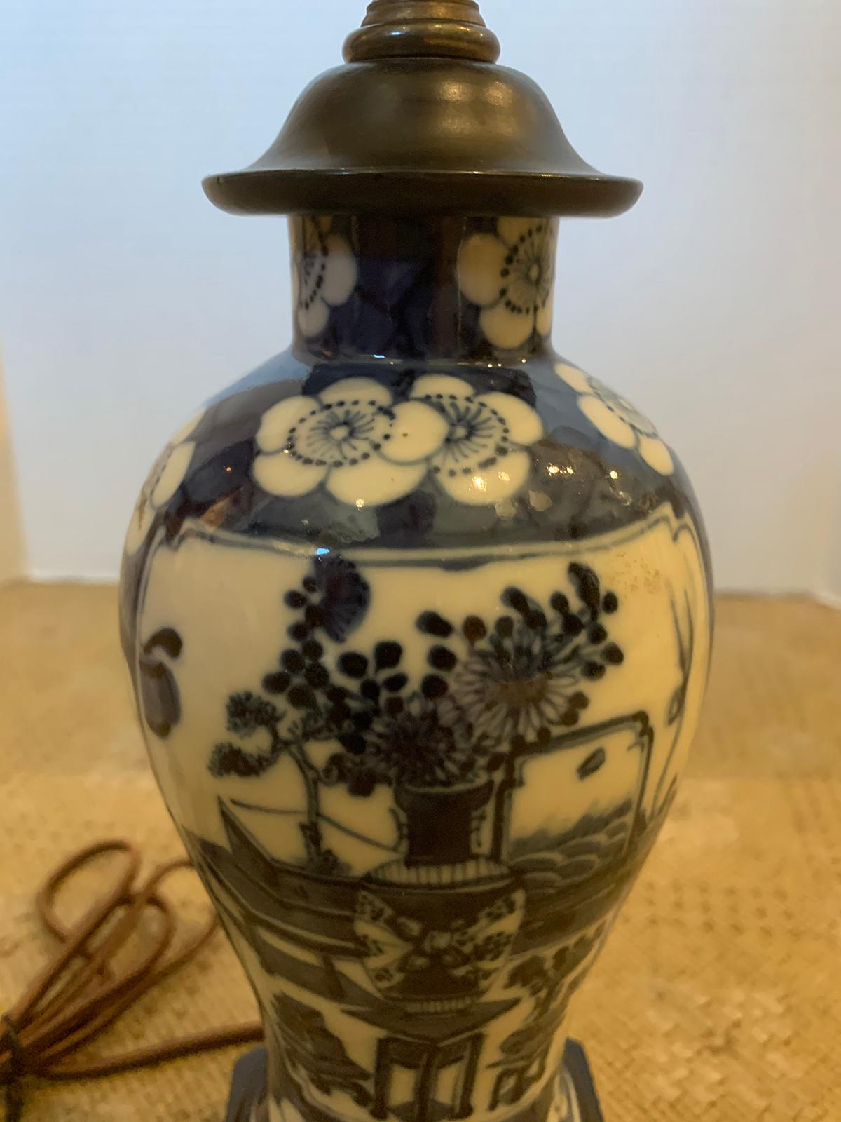 19th-20th Century Blue & White Porcelain Vase as Lamp 6