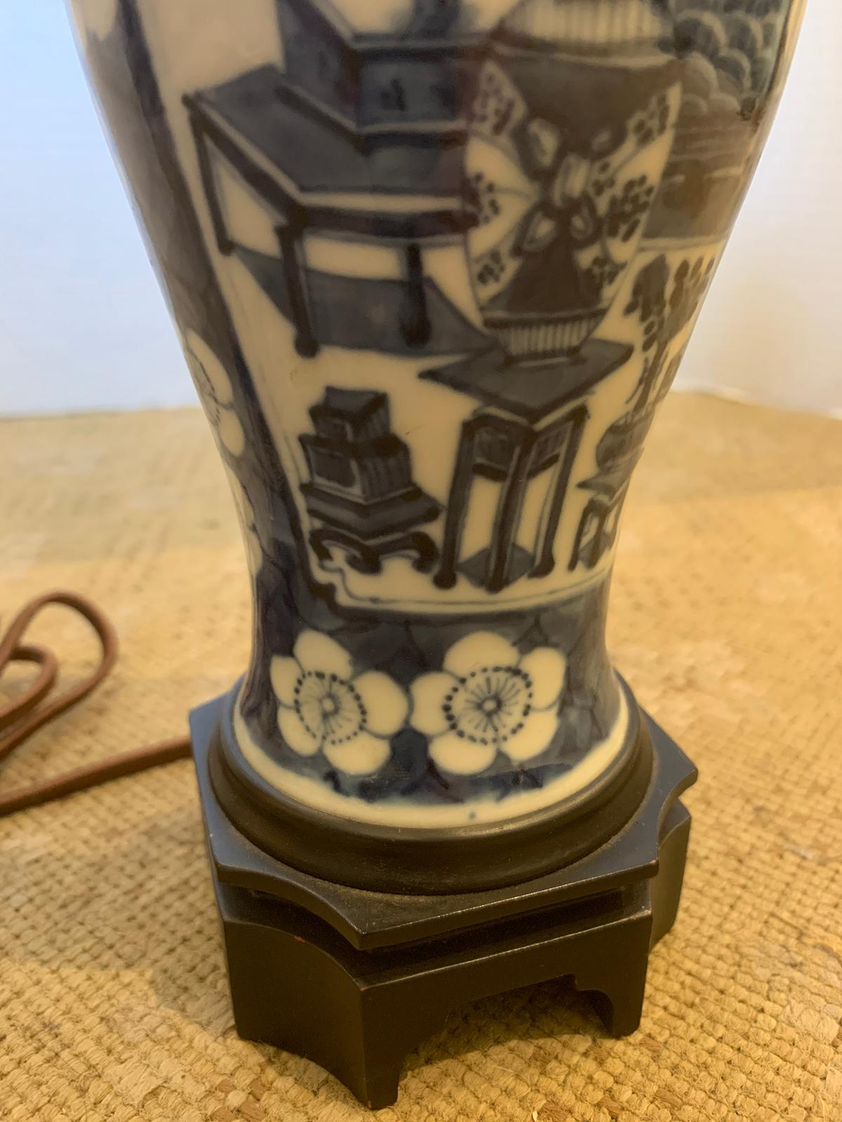 19th-20th Century Blue & White Porcelain Vase as Lamp 7