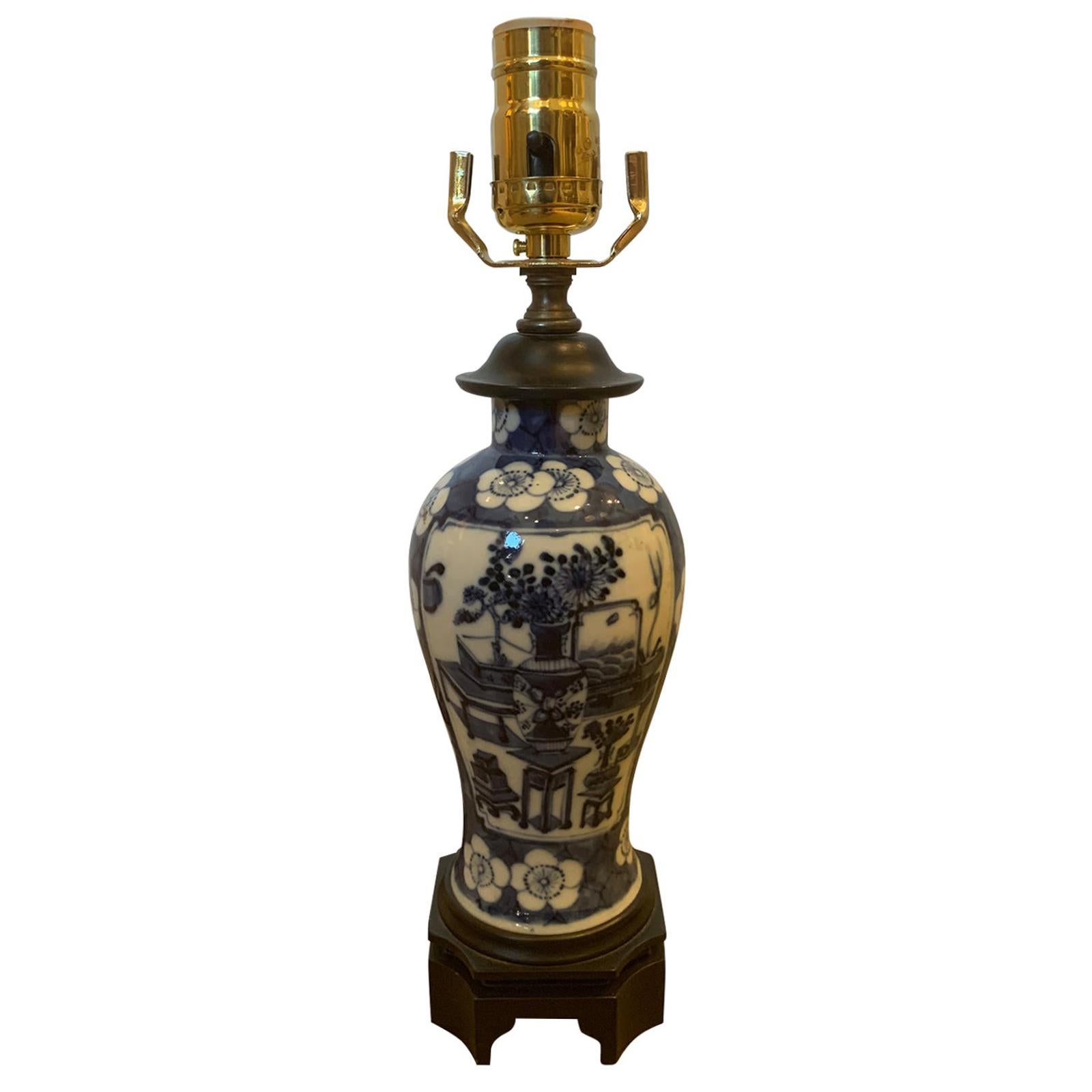 Chinese Blue and White Vase Lamp, 19th Century For Sale at 1stDibs