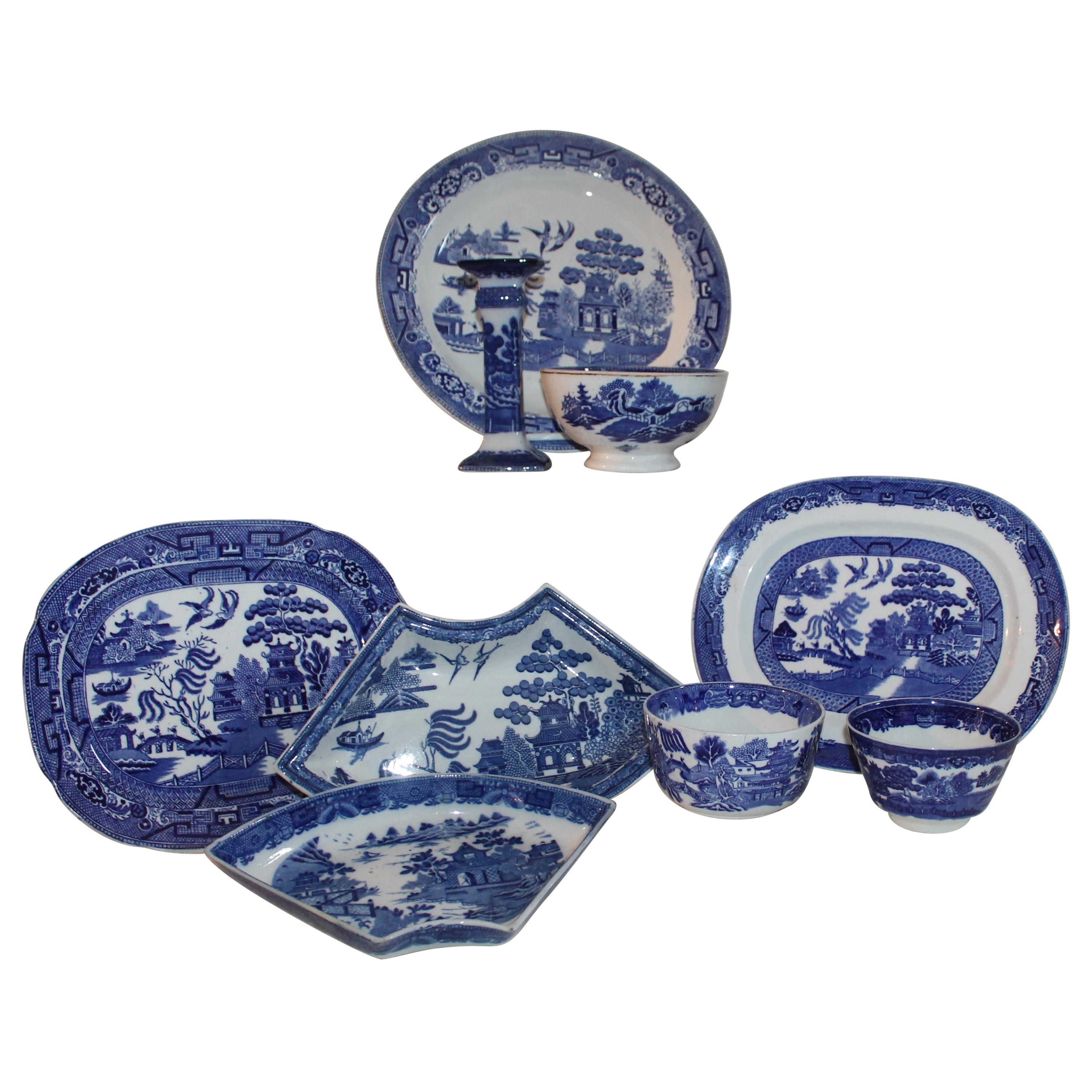 19th-20th Century Blue Willow Collection, 9 Pcs For Sale