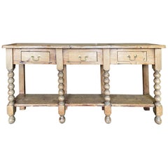 Antique 19th-20th Century Bobbin Turned 3-Drawer Console Table, Composed of Old Elements