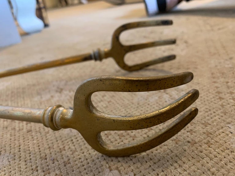 19th20th Century Brass Forked Fireplace Tongs For Sale at 1stDibs