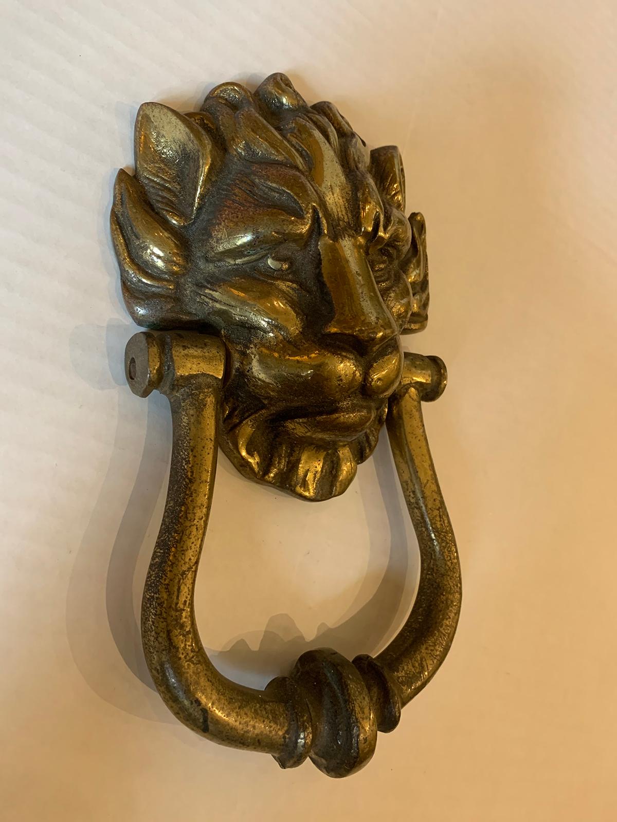 19th-20th Century Bronze Lion Door Knocker with Strike In Good Condition In Atlanta, GA