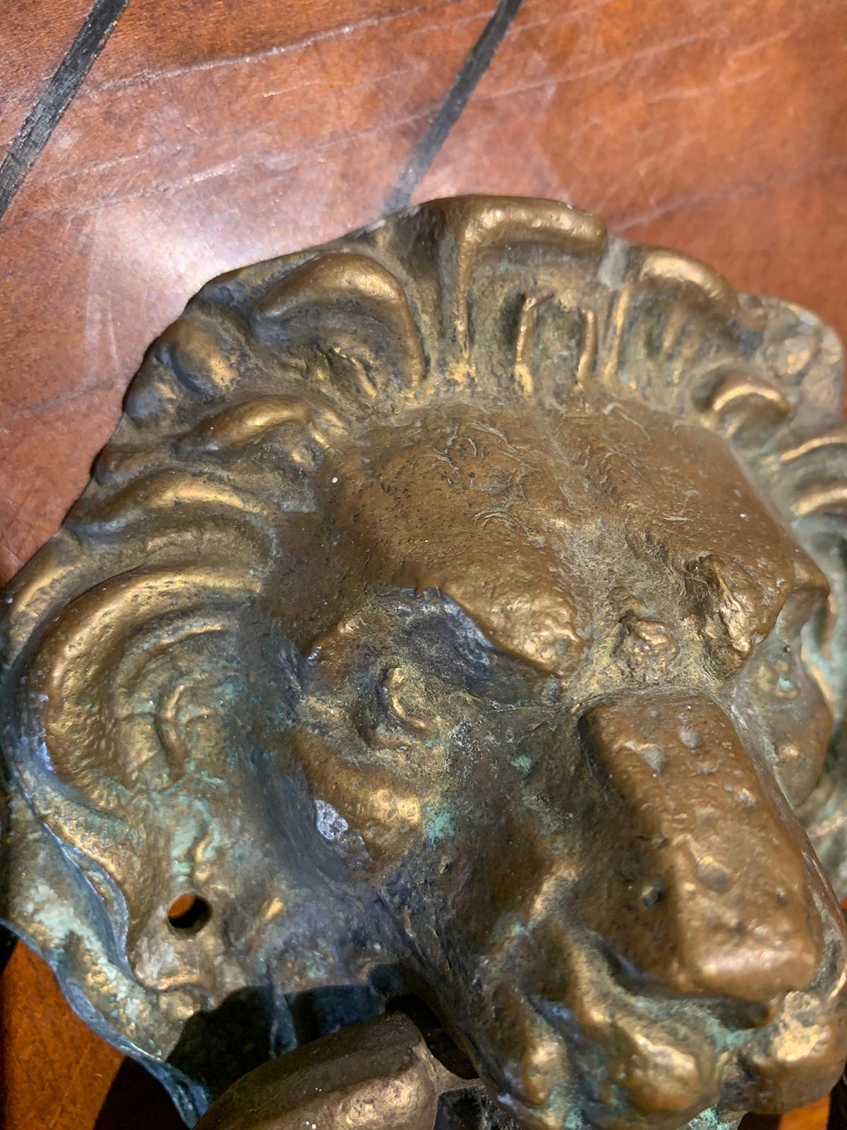 19th-20th Century Bronze Lion Head Door Knocker In Good Condition In Atlanta, GA