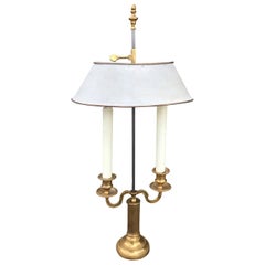 19th-20th Century Bronze Two-Arm Bouillotte Lamp with Custom Painted Shade