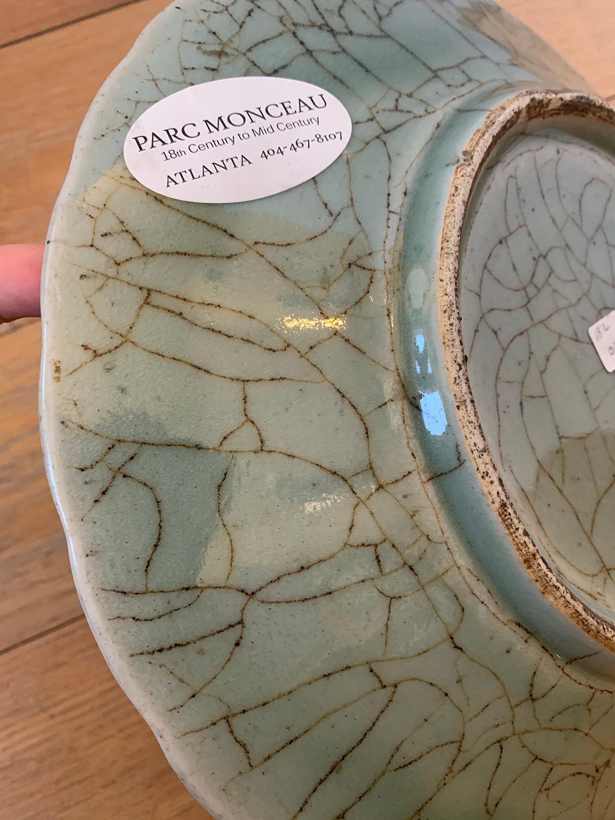 19th-20th Century Chinese Crackle Glazed Celadon Pottery Plate, Unmarked 5