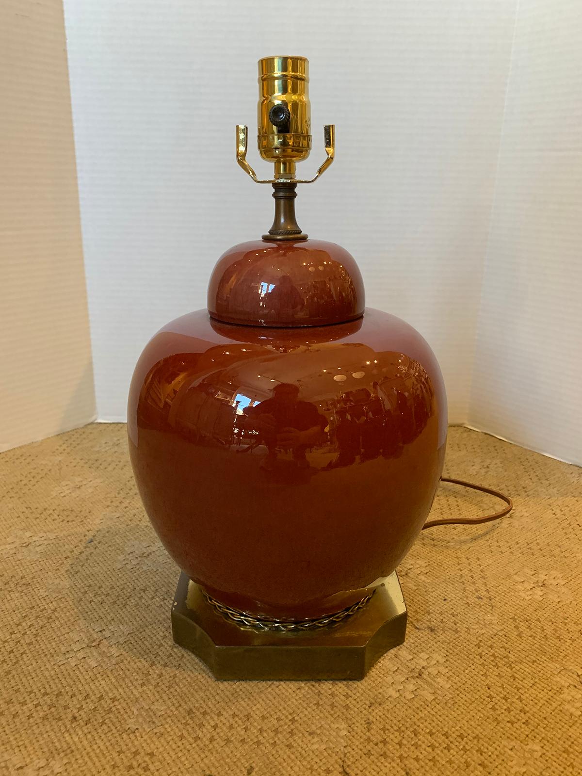 19th-20th century Chinese Sang de Boeuf oxblood ginger jar as lamp
New wiring.