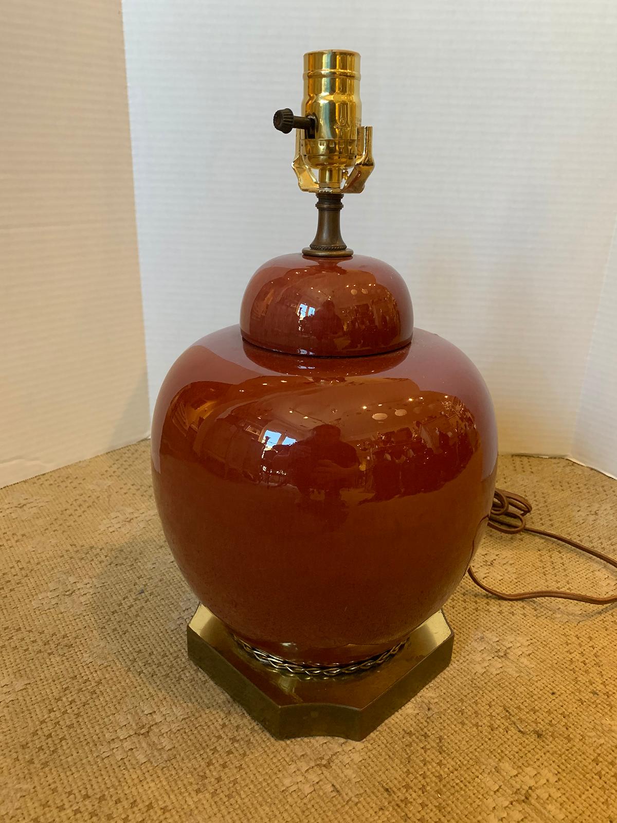 Porcelain 19th-20th Century Chinese Sang de Boeuf Oxblood Ginger Jar as Lamp