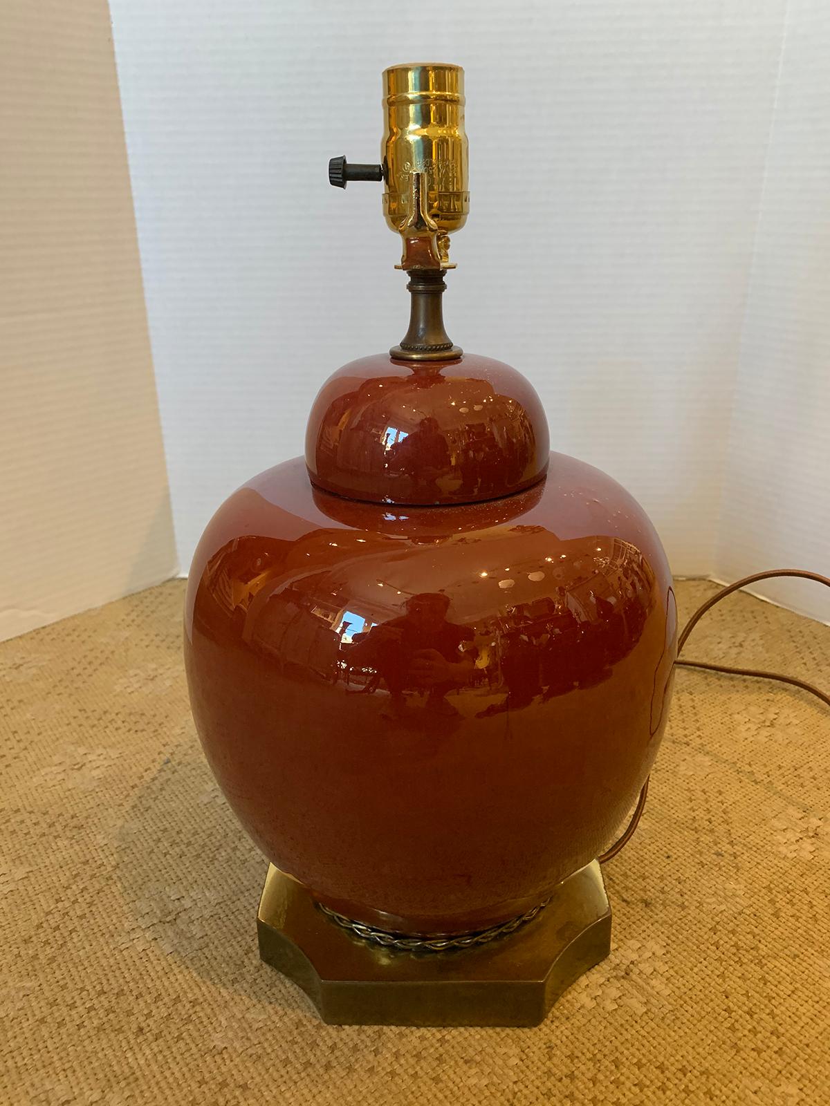 19th-20th Century Chinese Sang de Boeuf Oxblood Ginger Jar as Lamp 1