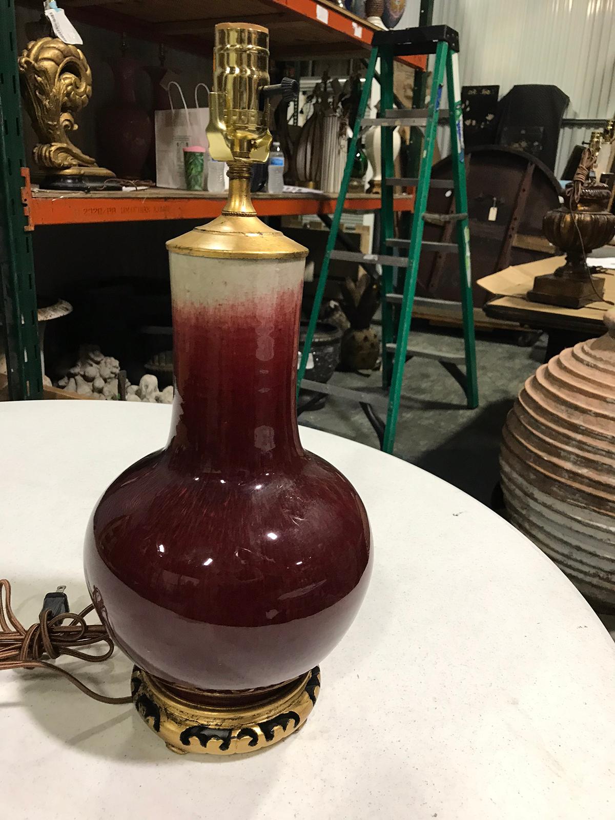 19th-20th Century Chinese Sang de Boeuf Oxblood Porcelain Vase as Lamp 6