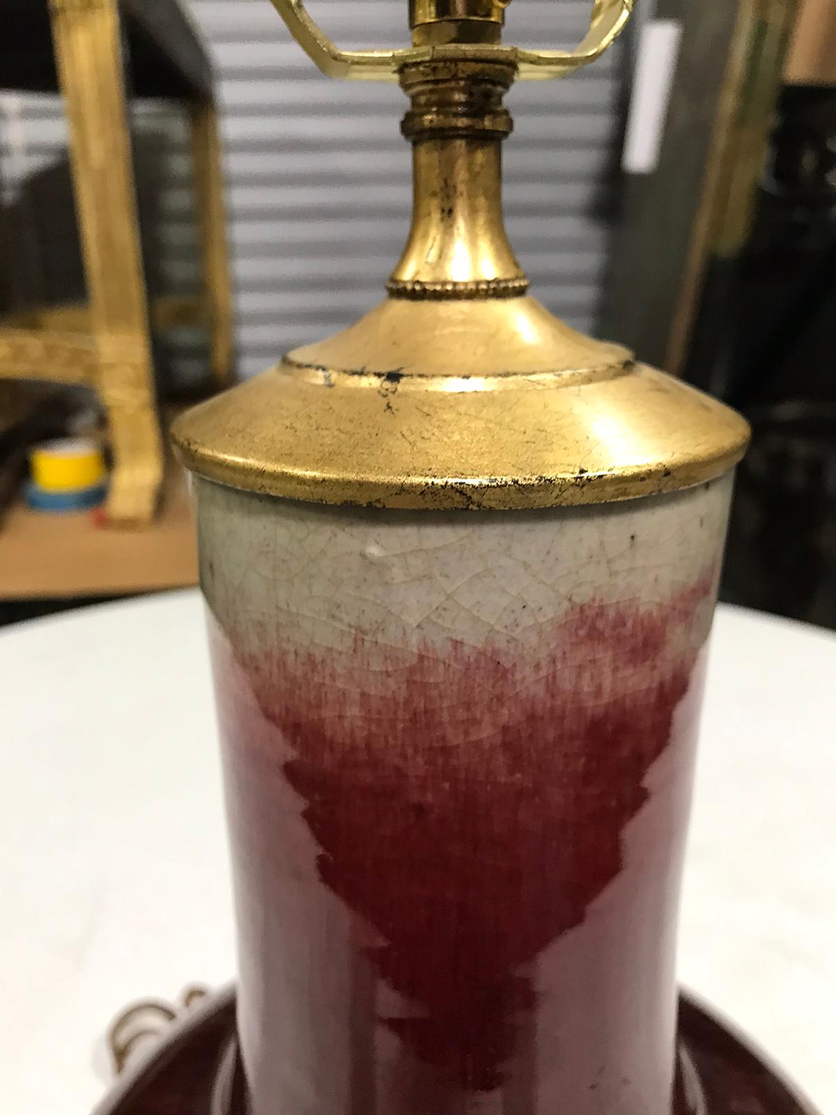 19th-20th Century Chinese Sang de Boeuf Oxblood Porcelain Vase as Lamp In Good Condition In Atlanta, GA