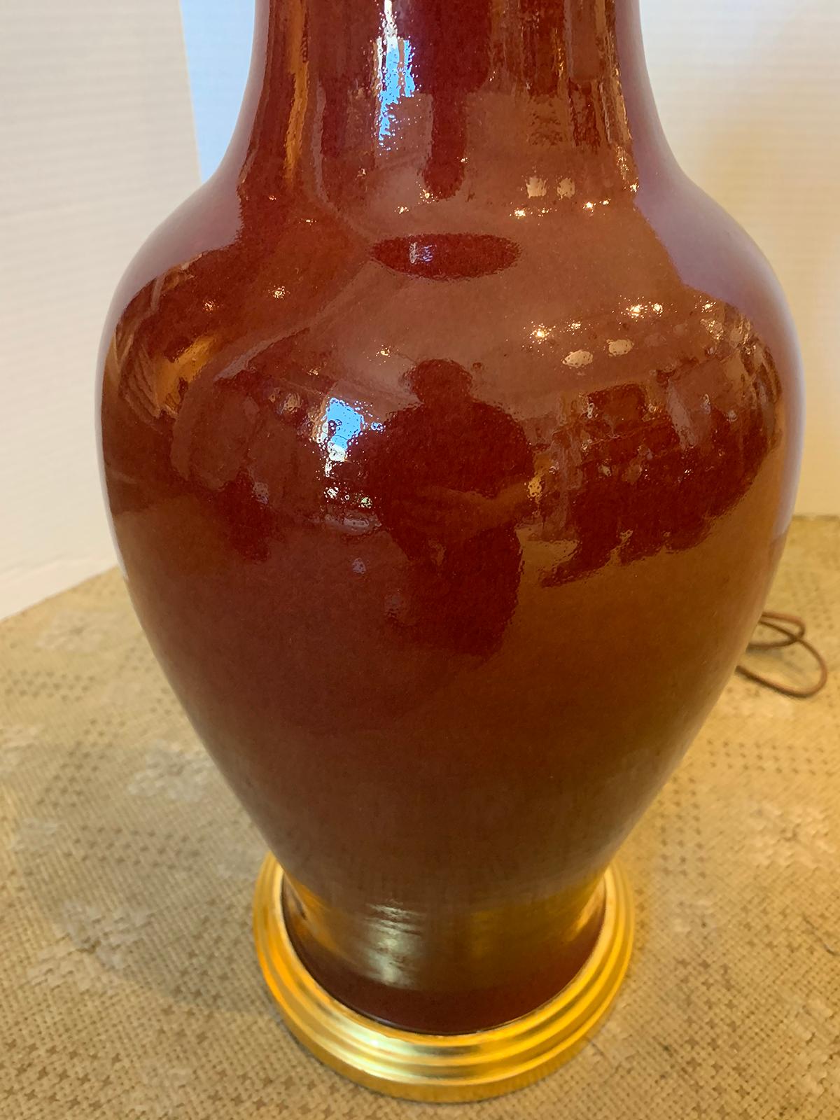 19th Century 19th-20th Century Chinese Sang de Boeuf Oxblood Porcelain Vase as Lamp