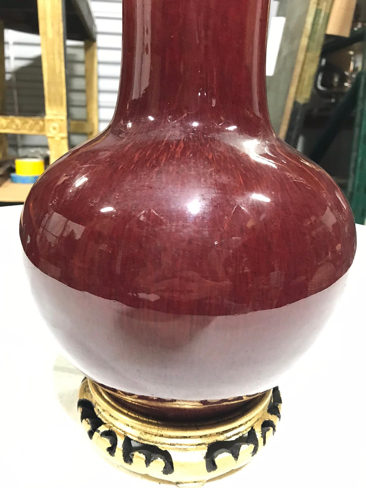 19th-20th Century Chinese Sang de Boeuf Oxblood Porcelain Vase as Lamp 2